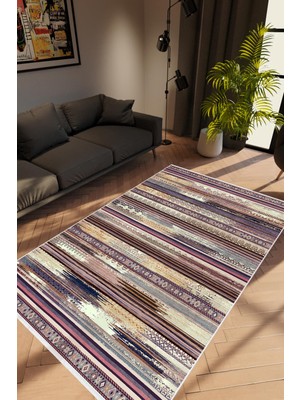 Salon Halısı Modern Retro Mor Kaydırmaz Kesme Yıkanabilir Ince Halı Tüysüz Kilim