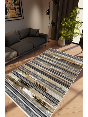 Salon Halısı Modern Retro Gri Kaydırmaz Kesme Yıkanabilir Ince Halı Tüysüz Kilim