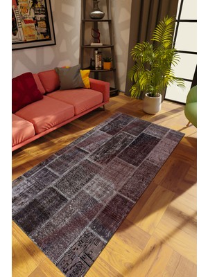 10 Post Online Modern Patchwork Gri Dijital Baskı Halı Kaydırmaz Ince Yıkanabilir