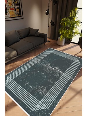 10 Post Online Salon Halısı Modern Geometrik Lacivert Gri Kaydırmaz Kesme Yıkanabilir Ince Halı Tüysüz Kilim