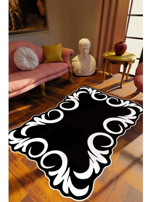 10 Post Online Salon Halısı Klasik Modern Siyah Kaydırmaz Kesme Yıkanabilir Ince Halı Tüysüz Kilim
