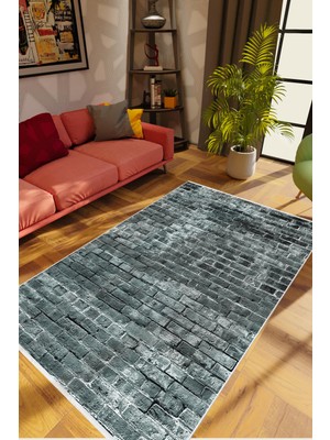 Salon Halısı Taş Mermer Eskitme Gri Kaydırmaz Kesme Yıkanabilir Ince Halı Tüysüz Kilim