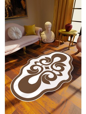 Salon Halısı Klasik Modern Kahverengi Beyaz Kaydırmaz Kesme Yıkanabilir Ince Halı Tüysüz Kilim