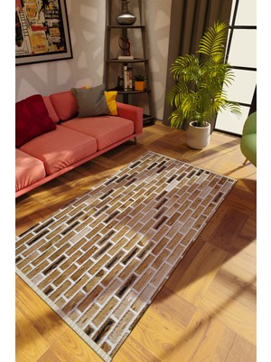 Modern Kahverengi Dijital Baskı Halı Kaydırmaz Ince Yıkanabilir