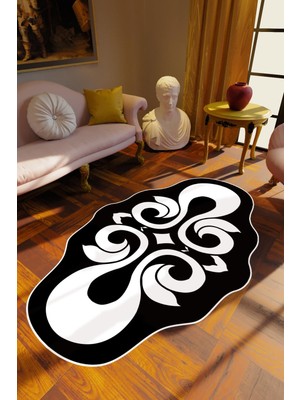 Salon Halısı Klasik Modern Siyah Beyaz Kaydırmaz Kesme Yıkanabilir Ince Halı Tüysüz Kilim