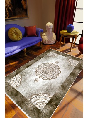 Salon Halısı Klasik Kahverengi Kaydırmaz Kesme Yıkanabilir Ince Halı Tüysüz Kilim