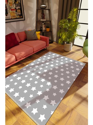 Modern Gri Dijital Baskı Halı Kaydırmaz Ince Yıkanabilir