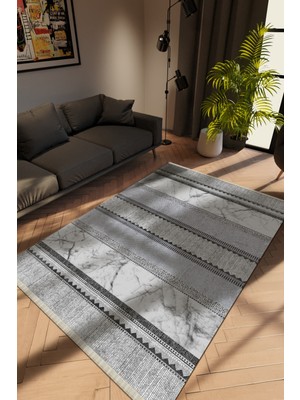 Modern Gri Dijital Baskı Halı Kaydırmaz Ince Yıkanabilir