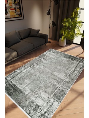 Salon Halısı Doku Eskitme Gri Kaydırmaz Kesme Yıkanabilir Ince Halı Tüysüz Kilim