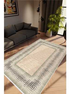 Salon Halısı Doku Eskitme Kahverengi Ekru Gri Kaydırmaz Kesme Yıkanabilir Ince Halı Tüysüz Kilim