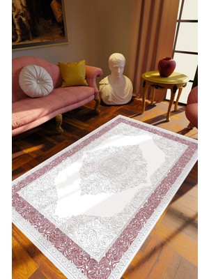 10 Post Online Salon Halısı Klasik Gri Beyaz Mor Kaydırmaz Kesme Yıkanabilir Ince Halı Tüysüz Kilim