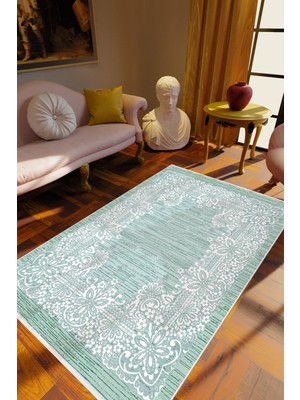 Salon Halısı Klasik Mavi Kaydırmaz Kesme Yıkanabilir Ince Halı Tüysüz Kilim