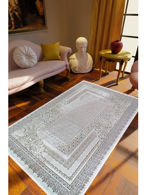 Salon Halısı Klasik Gri Kaydırmaz Kesme Yıkanabilir Ince Halı Tüysüz Kilim