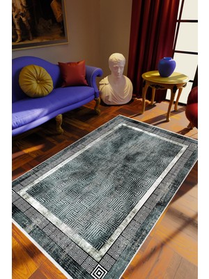Salon Halısı Klasik Siyah Gri Kaydırmaz Kesme Yıkanabilir Ince Halı Tüysüz Kilim