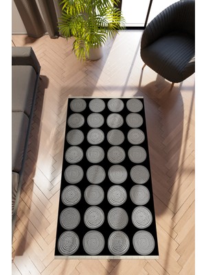 10 Post Online Modern Geometrik Siyah Dijital Baskı Halı Kaydırmaz Ince Yıkanabilir