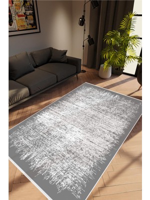 Salon Halısı Doku Eskitme Gri Kaydırmaz Kesme Yıkanabilir Ince Halı Tüysüz Kilim