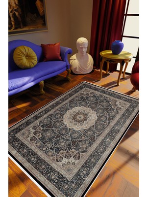 10 Post Online Salon Halısı Klasik Eskitme Gri Kaydırmaz Kesme Yıkanabilir Ince Halı Tüysüz Kilim