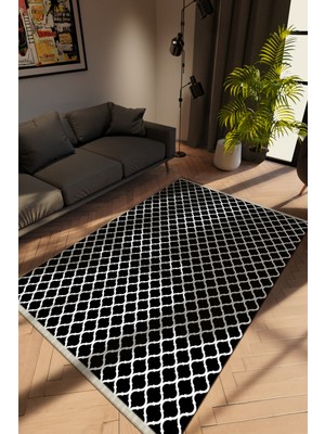 10 Post Online Modern Siyah Dijital Baskı Halı Kaydırmaz Ince Yıkanabilir