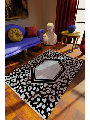 10 Post Online Klasik Siyah Dijital Baskı Halı Kaydırmaz Ince Yıkanabilir