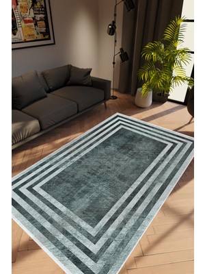 10 Post Online Salon Halısı Modern Çizgili Gri Kaydırmaz Kesme Yıkanabilir Ince Halı Tüysüz Kilim