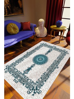 10 Post Online Salon Halısı Klasik Mavi Gri Kaydırmaz Kesme Yıkanabilir Ince Halı Tüysüz Kilim