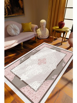 Salon Halısı Klasik Gri Beyaz Kaydırmaz Kesme Yıkanabilir Ince Halı Tüysüz Kilim