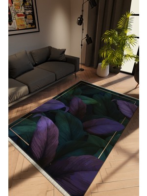 10 Post Online Modern Yeşil Dijital Baskı Halı Kaydırmaz Ince Yıkanabilir