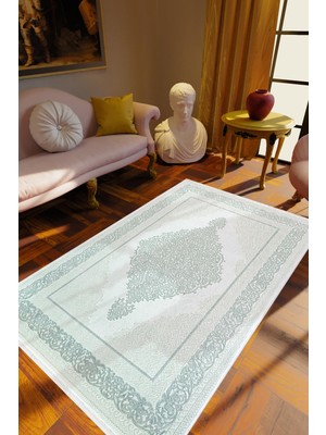 Salon Halısı Klasik Mavi Kaydırmaz Kesme Yıkanabilir Ince Halı Tüysüz Kilim