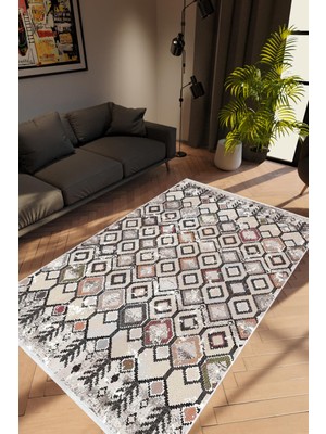 Salon Halısı Modern Retro Gri Kaydırmaz Kesme Yıkanabilir Ince Halı Tüysüz Kilim