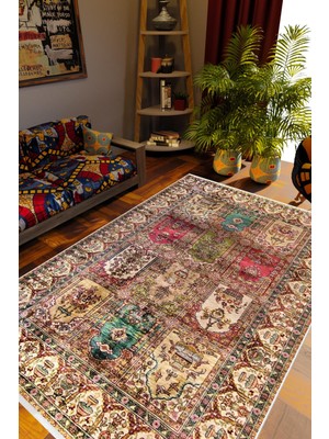 Salon Halısı Otantik Eskitme Kahverengi Kaydırmaz Kesme Yıkanabilir Ince Halı Tüysüz Kilim