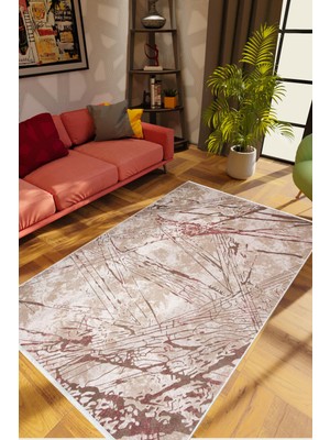 Salon Halısı Modern Eskitme Bej Ekru Kahverengi Bordo Kaydırmaz Yıkanabilir Ince Halı Tüysüz Kilim