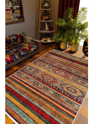 Salon Halısı Kilim Otantik Eskitme Kahverengi Kaydırmaz Yıkanabilir Ince Halı Tüysüz Kilim