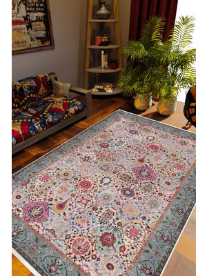 10 Post Online Salon Halısı Kilim Desenli Otantik Eskitme Mavi Kaydırmaz Kesme Yıkanabilir Ince Halı Tüysüz Kilim