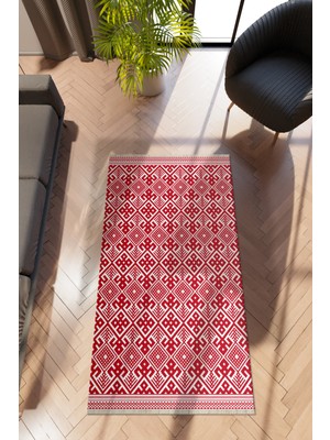Modern Geometrik Kırmızı Dijital Baskı Halı Kaydırmaz Ince Yıkanabilir