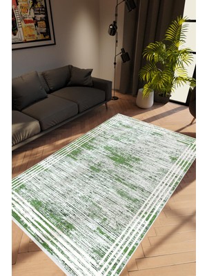 10 Post Online Salon Halısı Modern Eskitme Yeşil Gri Kaydırmaz Kesme Yıkanabilir Ince Halı Tüysüz Kilim