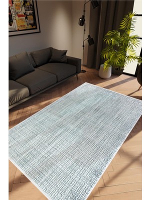 10 Post Online Salon Halısı Modern Eskitme Mavi Kaydırmaz Kesme Yıkanabilir Ince Halı Tüysüz Kilim