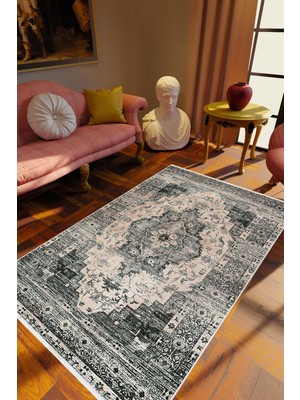 Salon Halısı Klasik Eskitme Bej Siyah Krem Kaydırmaz Kesme Yıkanabilir Ince Halı Tüysüz Kilim