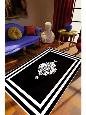 Salon Halısı Klasik Eskitme Siyah Beyaz Kaydırmaz Kesme Yıkanabilir Ince Halı Tüysüz Kilim