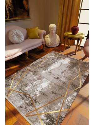 Klasik Eskitme Vizon Dijital Baskı Halı Kaydırmaz Ince Yıkanabilir