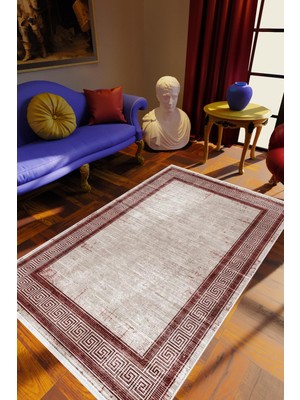 Salon Halısı Klasik Bordo Gri Kahverengi Kaydırmaz Kesme Yıkanabilir Ince Halı Tüysüz Kilim
