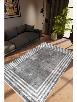 Salon Halısı Doku Eskitme Gri Beyaz Kaydırmaz Kesme Yıkanabilir Ince Halı Tüysüz Kilim