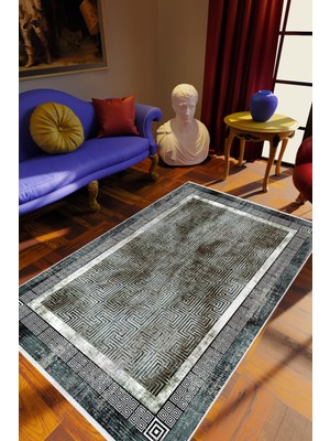 10 Post Online Salon Halısı Klasik Siyah Anstrasit Vizon Kaydırmaz Kesme Yıkanabilir Ince Halı Tüysüz Kilim