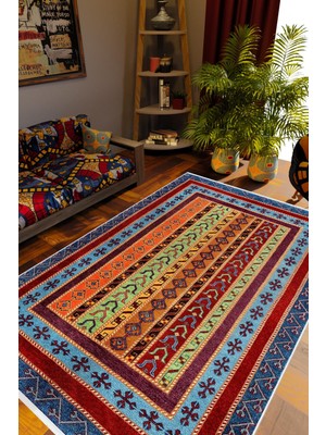Salon Halısı Kilim Desenli Otantik Eskitme Bordo Kaydırmaz Kesme Yıkanabilir Ince Halı Tüysüz Kilim