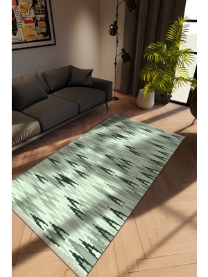 Modern Yeşil Dijital Baskı Halı Kaydırmaz Ince Yıkanabilir