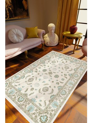 10 Post Online Salon Halısı Çiçekli Kilim Temalı Yeşil Gri Turkuaz Kaydırmaz Yıkanabilir Ince Halı Tüysüz Kilim