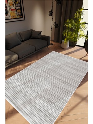 Salon Halısı Modern Eskitme Gri Kaydırmaz Kesme Yıkanabilir Ince Halı Tüysüz Kilim