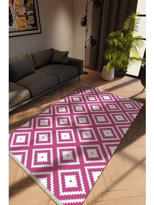10 Post Online Modern Fuşya Dijital Baskı Halı Kaydırmaz Ince Yıkanabilir