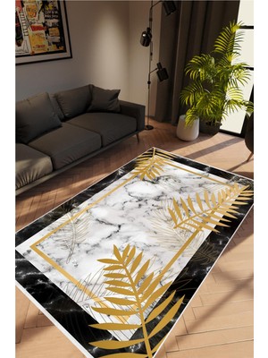 Salon Halısı Çiçekli Gri Beyaz Siyah Metalik Kaydırmaz Yıkanabilir Ince Halı Tüysüz Kilim