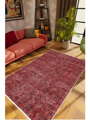 Salon Halısı Otantik Eskitme Bordo Kaydırmaz Kesme Yıkanabilir Ince Halı Tüysüz Kilim