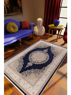 10 Post Online Salon Halısı Klasik Eskitme Bej Ekru Mavi Kaydırmaz Kesme Yıkanabilir Ince Halı Tüysüz Kilim